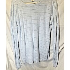 Cynthia Rowley Womens Light Blue 100% Linen Pointelle Stripe Knit Sweater Large